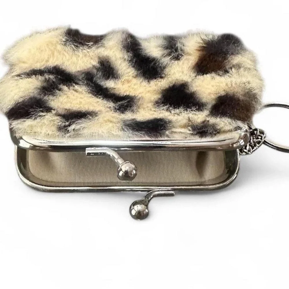 NWOT Fuzzy Animal Print Keychains with Cream Base & Silver Hardware